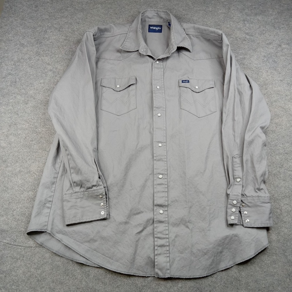 Wrangler Shirt Mens 2XLT Gray Solid Twill Snap Front Long‎ Sleeve Western